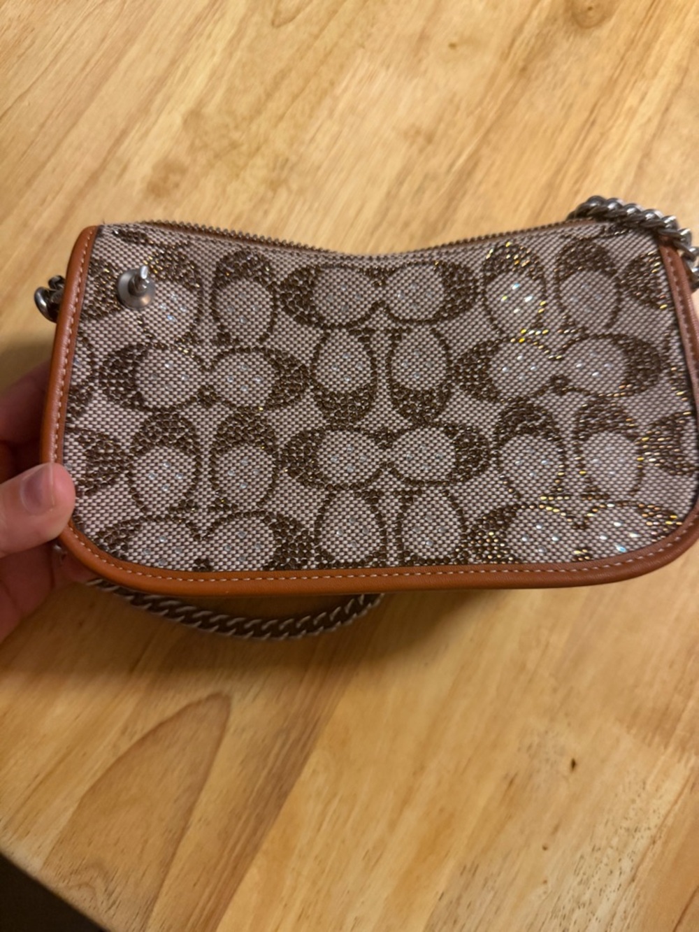 Coach Signature Canvas Crossbody in Brown with Gold Sparkle